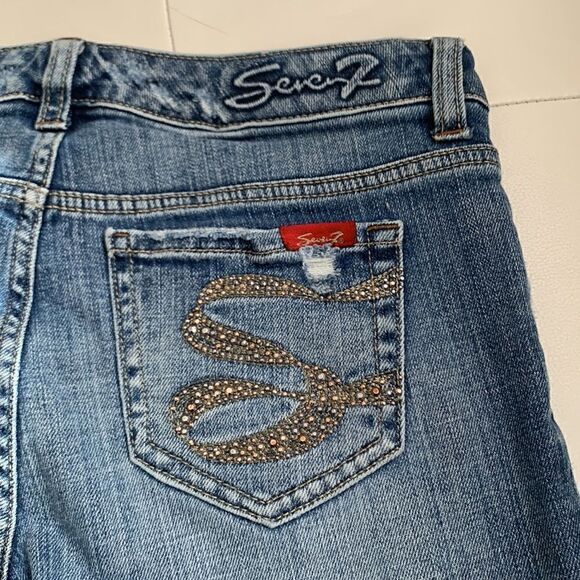 Seven 7 Distressed Embellished Denim Medium Wash Women’s Jeans Size 4P - Picture 11 of 13